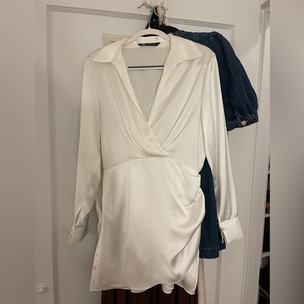 Zara white silk collared dress
